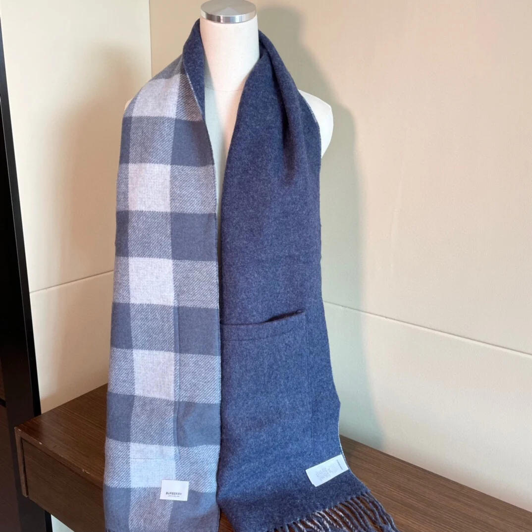 Шарф/шаль Burberry с карманом - 40 см - 200 см - 100% кашемир - серо-голубой