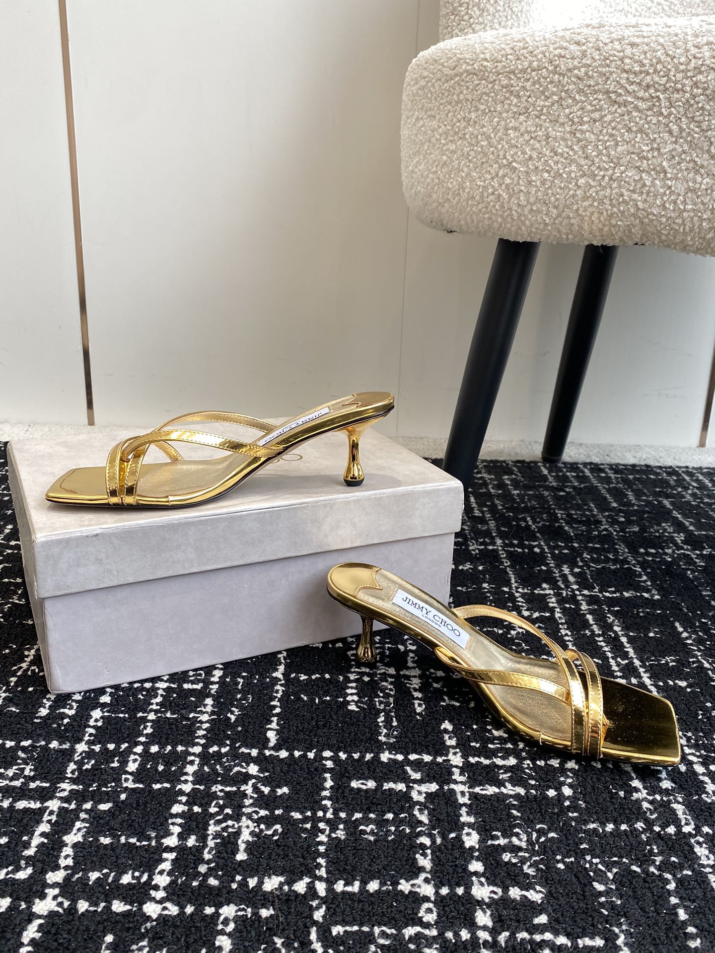 JC - Туфли на каблуке в форме капли с квадратным носком, 2024 год - золотистые