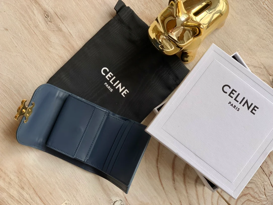 Celine 织物和牛皮革小号翻盖钱包