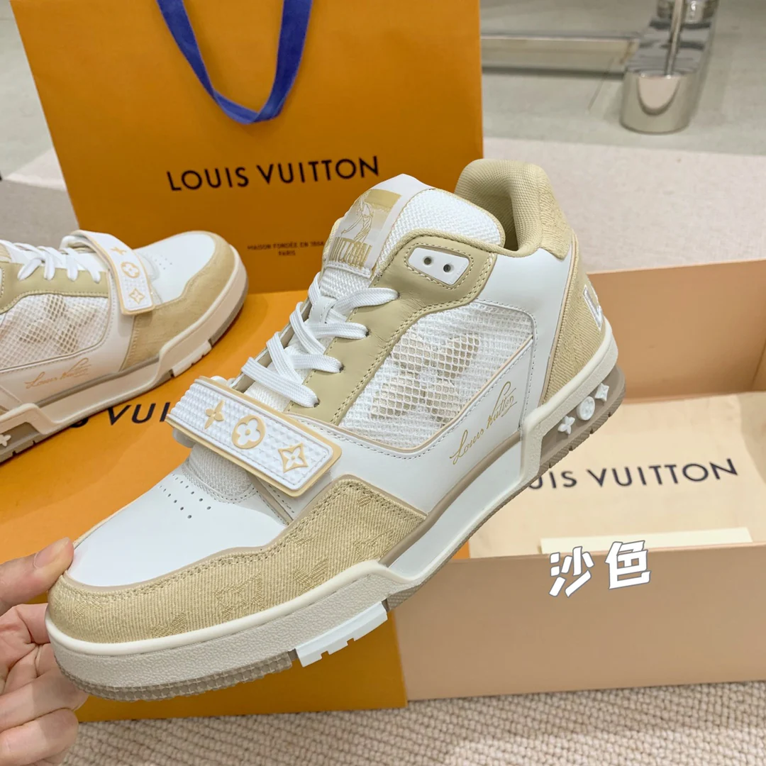 Кроссовки LV Trainer Series - Джинсовые на липучках - Спортивная обувь - Унисекс - Абрикосовый цвет