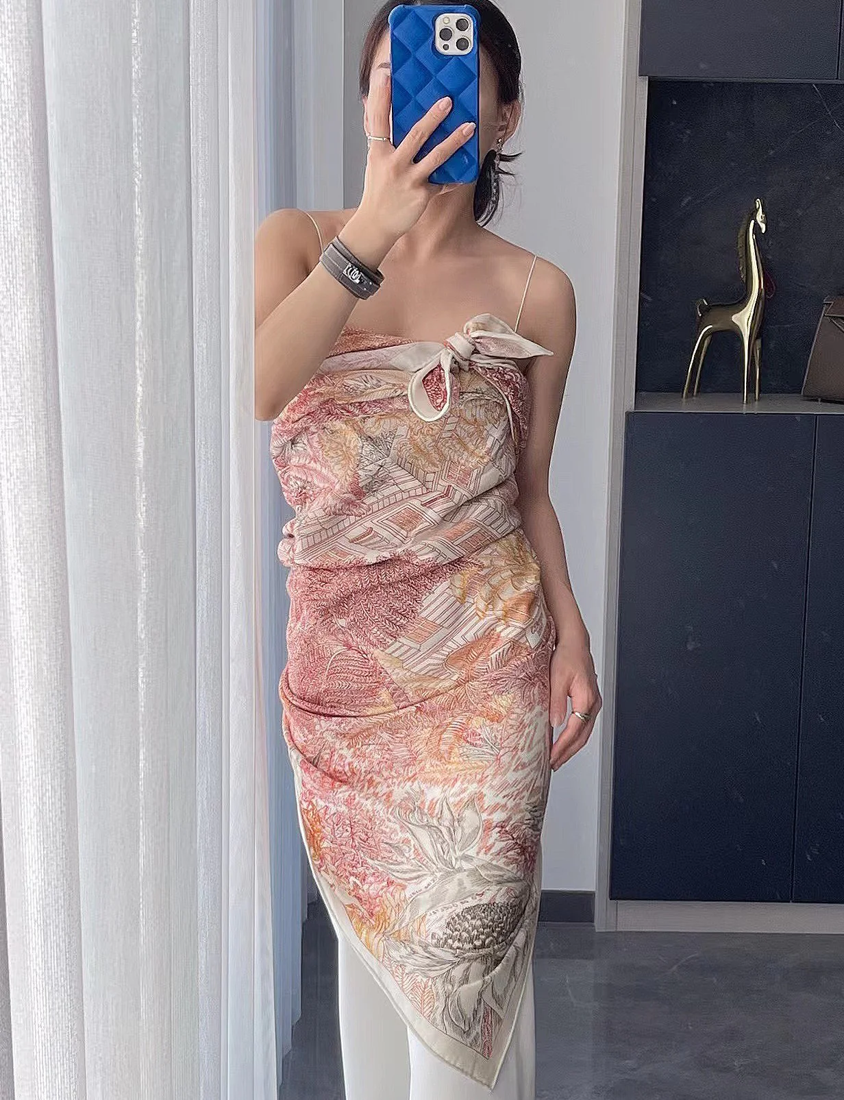 Hermes - Премиальный двусторонний квадратный шарф - 140 см - 70% кашемир - 30% шелк - 2 шт.