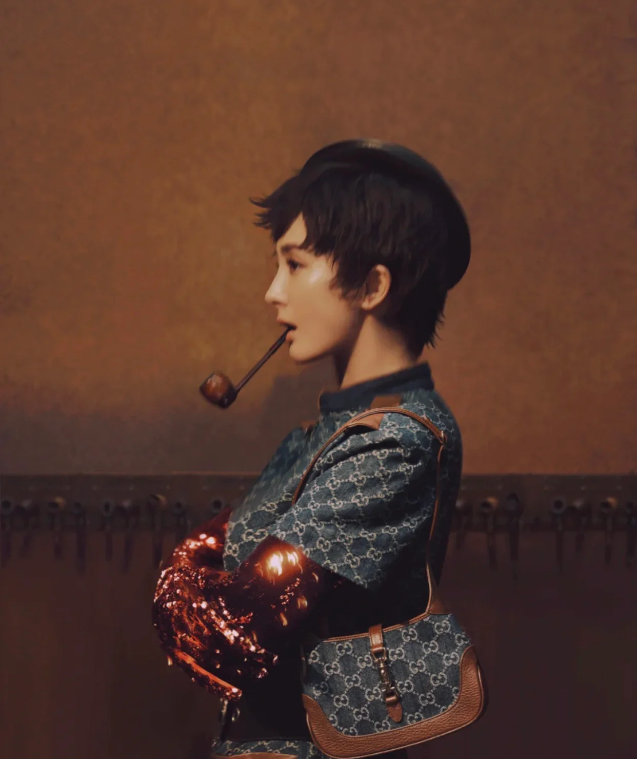 Gucci-经典 mini Jackie 牛仔帆布手-腋下包-上身图分享