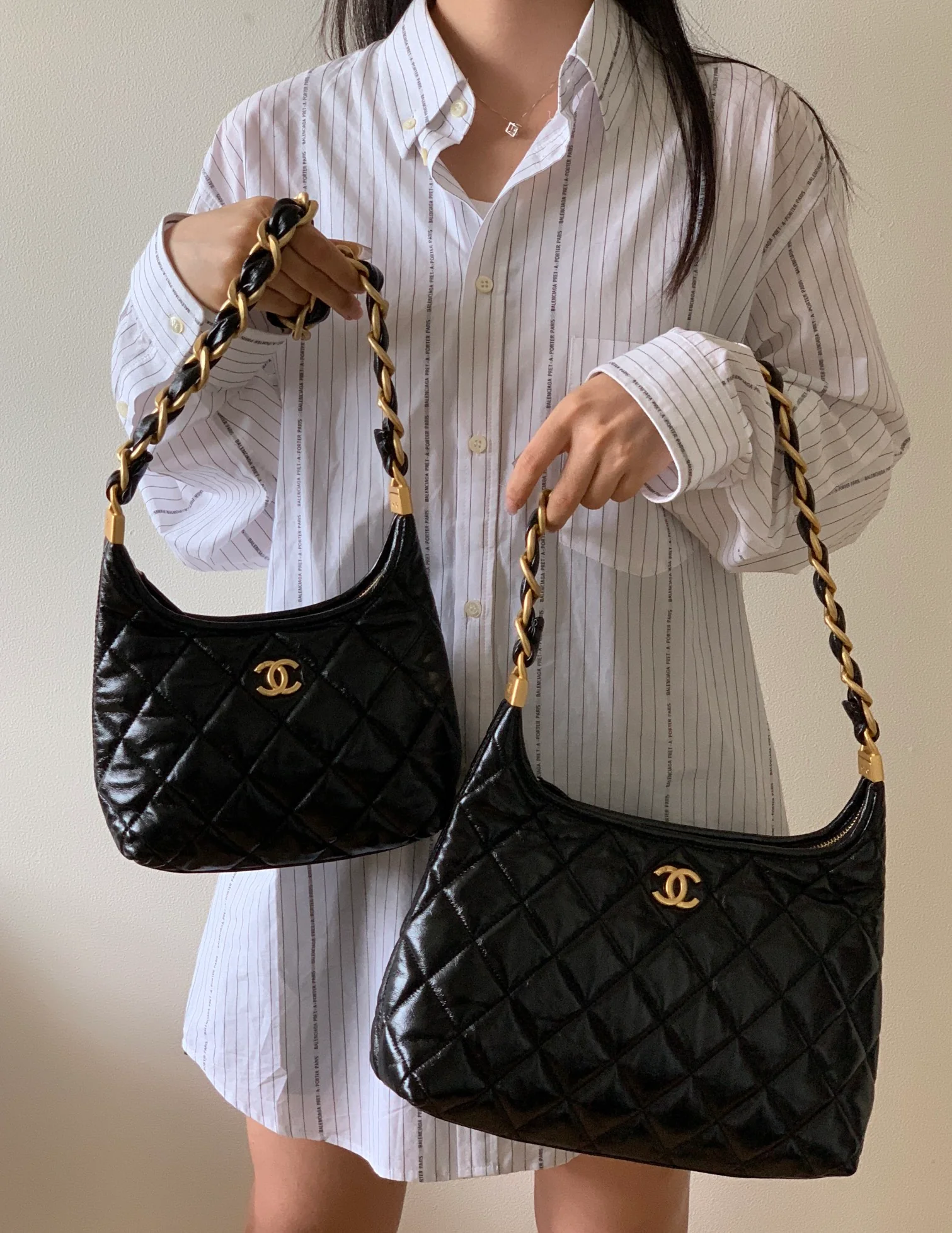 Сумка Chanel Hobo Chunky Chain Shoulder Bag, большая, черная.