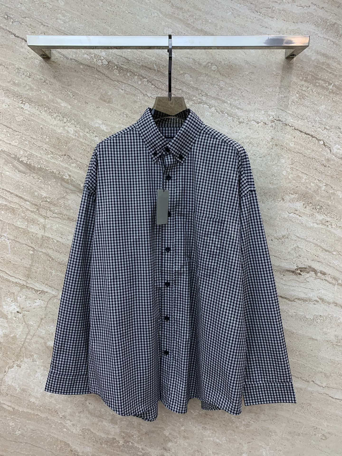 Balenciaga - 2403 - Рубашка с длинными рукавами свободного кроя с клетчатым принтом