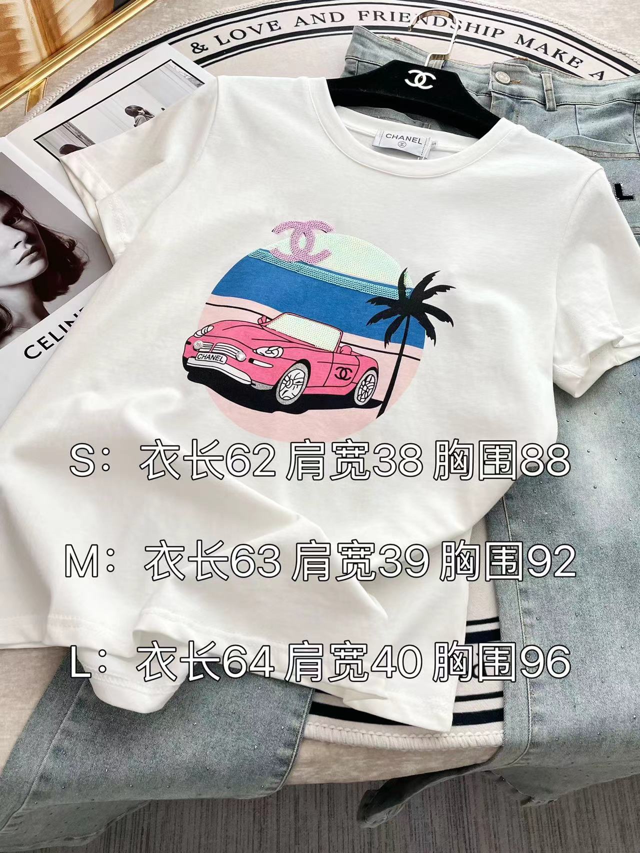 Футболка Chanel 2403 с круглым вырезом и принтом из пайеток, с коротким рукавом