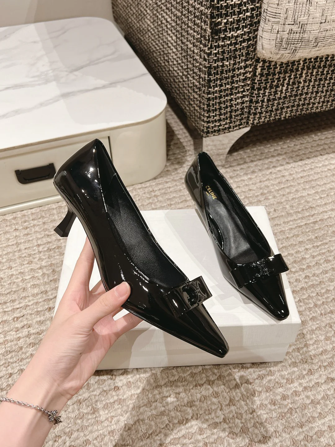 Лоферы на высоком каблуке Celine 2024 - черные