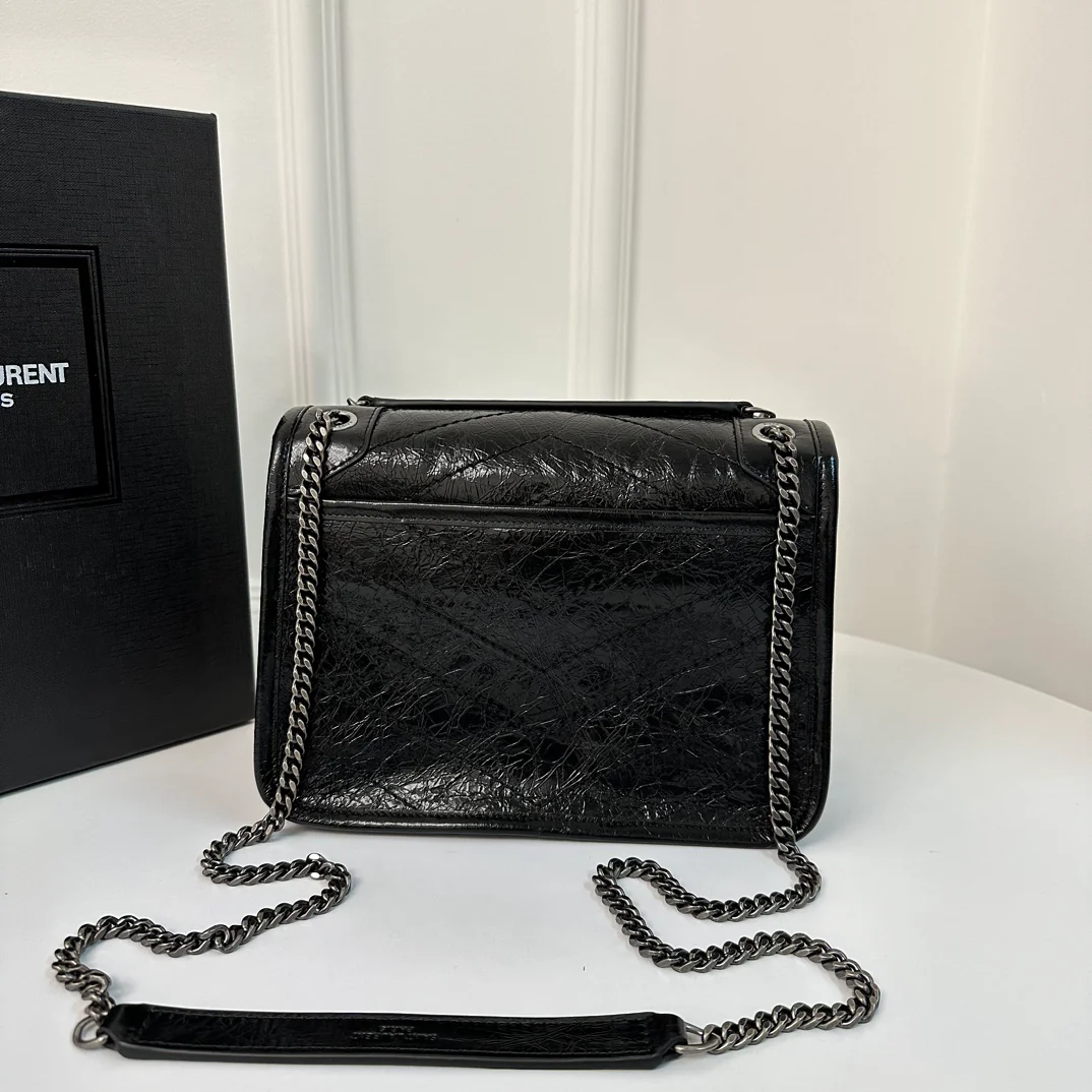 YSL-niki-baby-22cm-leather-black antique silver chain