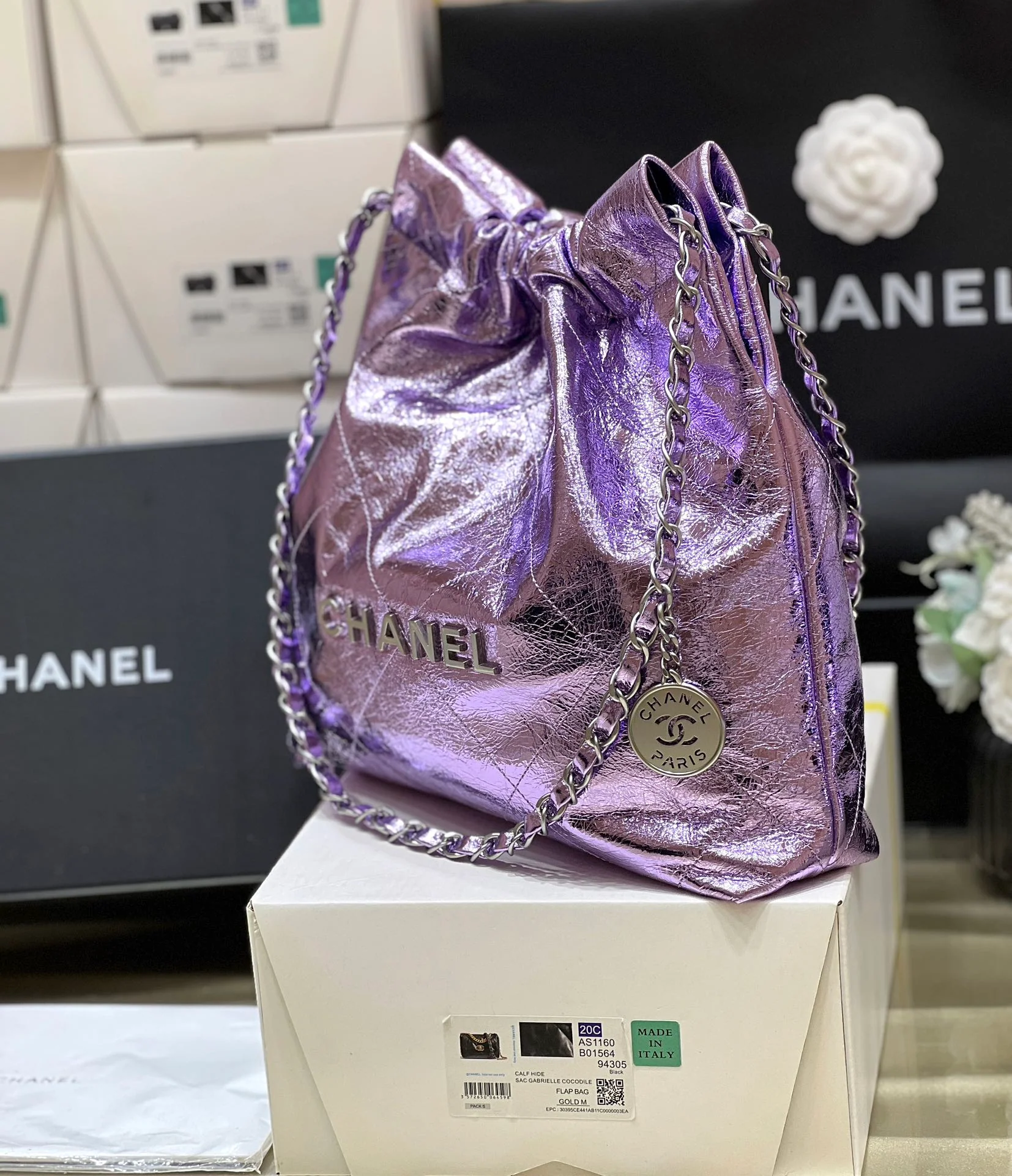 Сумка Chanel 25c 22 - металлизированная кожа - фиолетовая