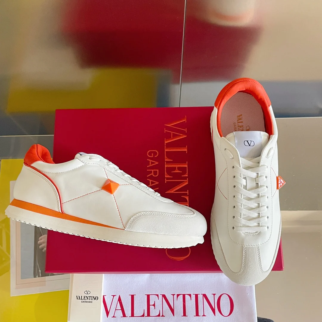 Спортивные повседневные туфли Valentino с заклепками - для пар - оранжевая отделка