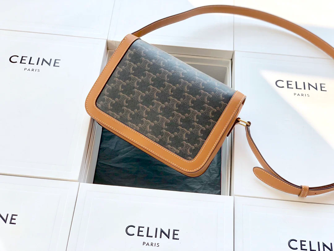 Сумка Celine Triomphe из канваса с покрытием и телячьей кожи - средний размер - 22,5 см