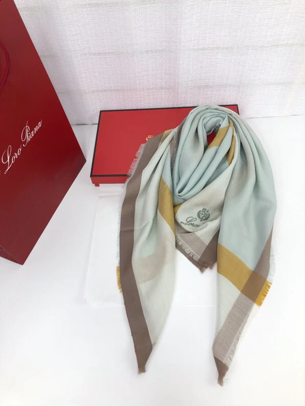 Loro Piana - Элегантный шарф в стиле пэчворк - 110-100 см - Шерсть - Синий