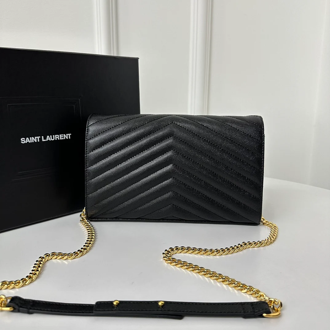 YSL Monogram Caviar WOC - черный с золотой фурнитурой - 22 см