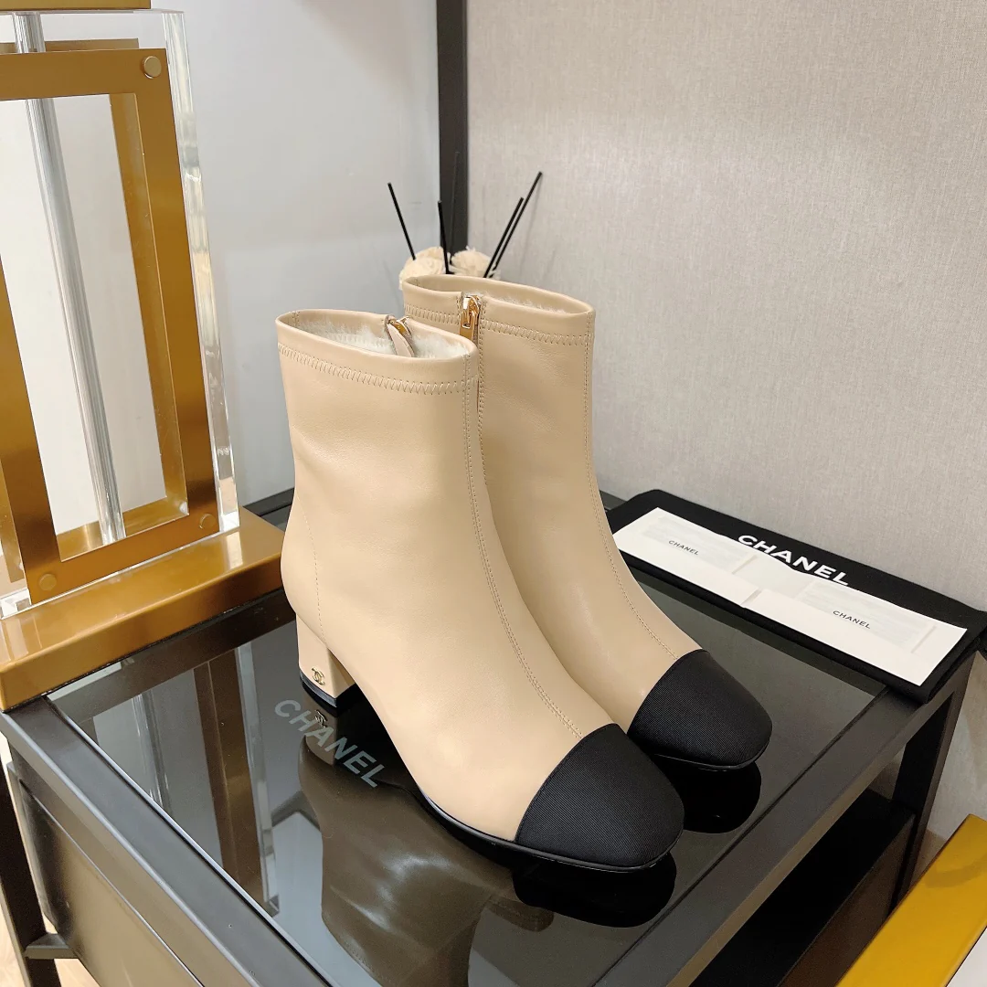 Ботильоны Chanel на шерстяной подкладке - бежевые