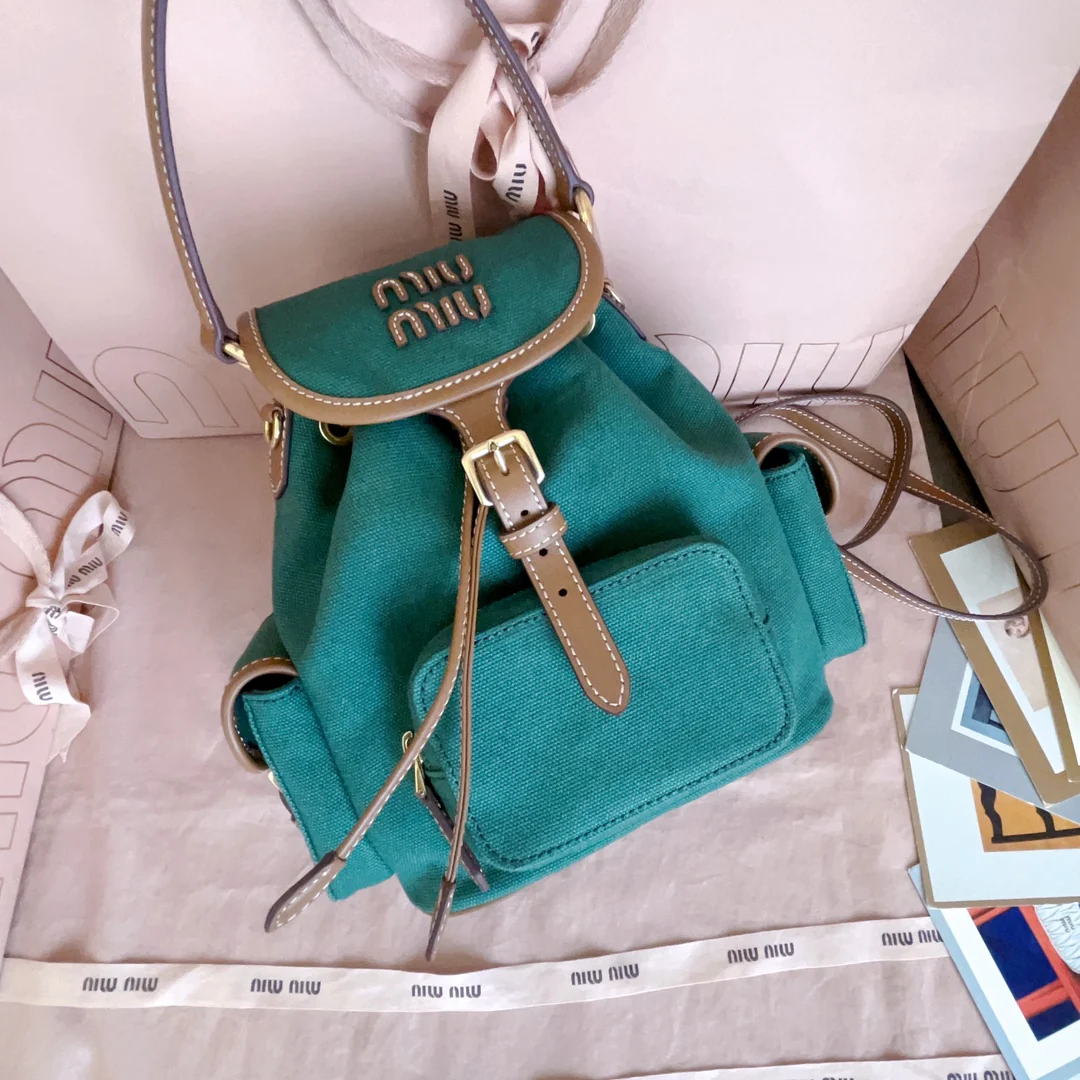 Рюкзак Miu Miu-5bz043-мини-льняной зеленый