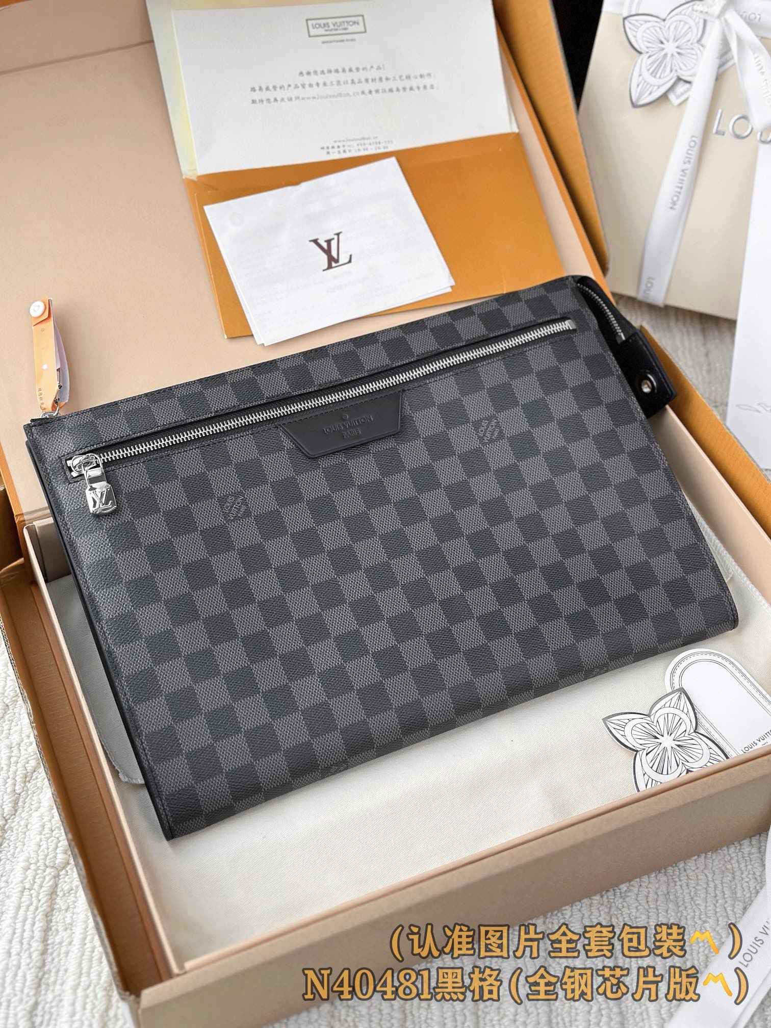 LV-n40481-pochette-24h клатч-большой-черный в клетку