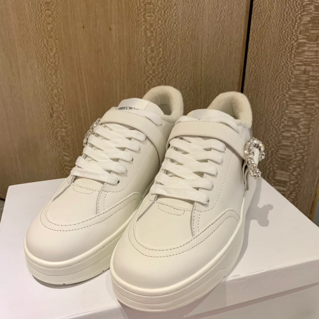 Кроссовки Jimmy Rhinestone Buckle White Sneakers Series - Облегающая обувь - 3