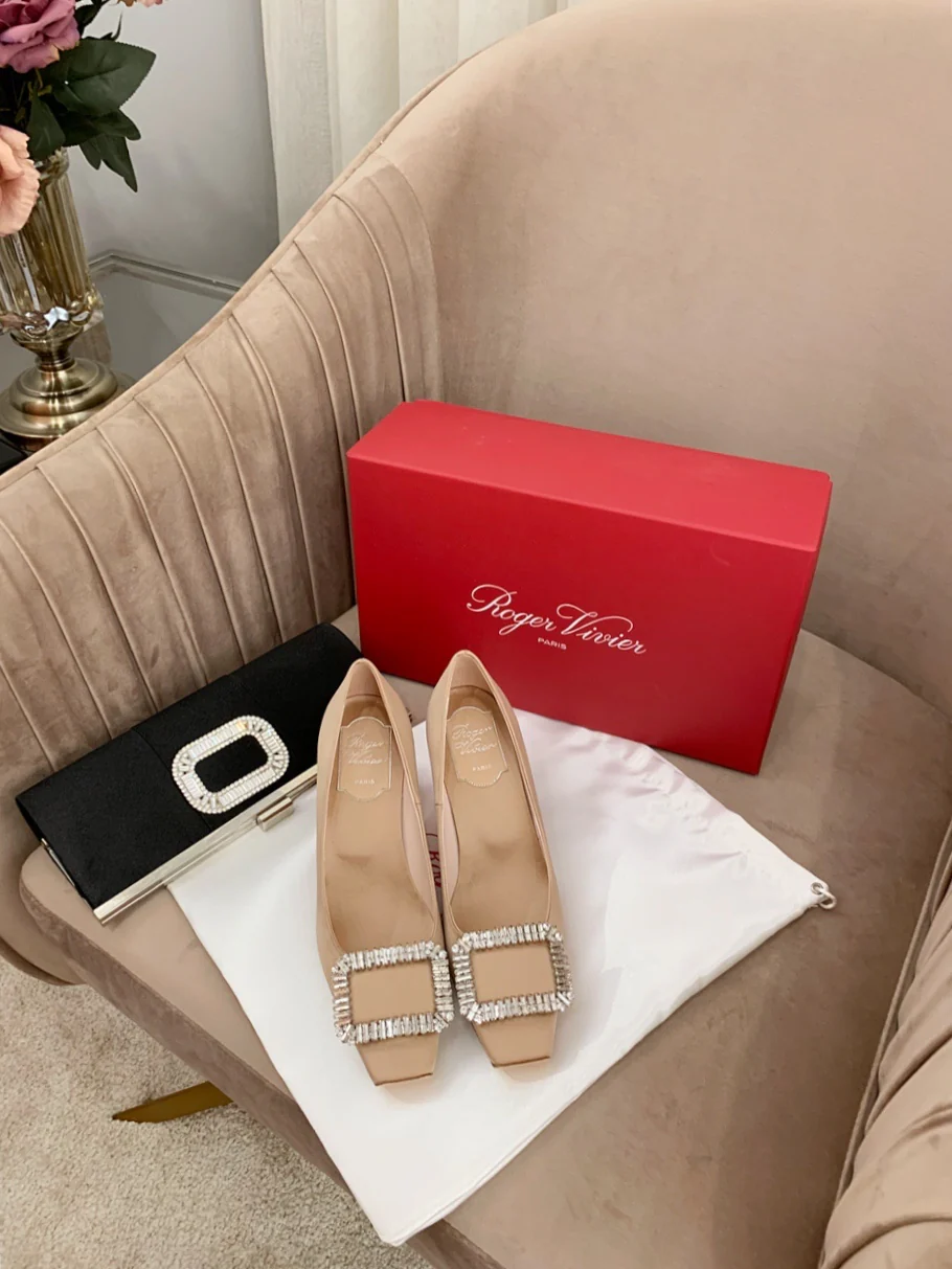 Каблук-банан RV-7-5 см - Шелковая пряжка со стразами - Абрикосовый цвет