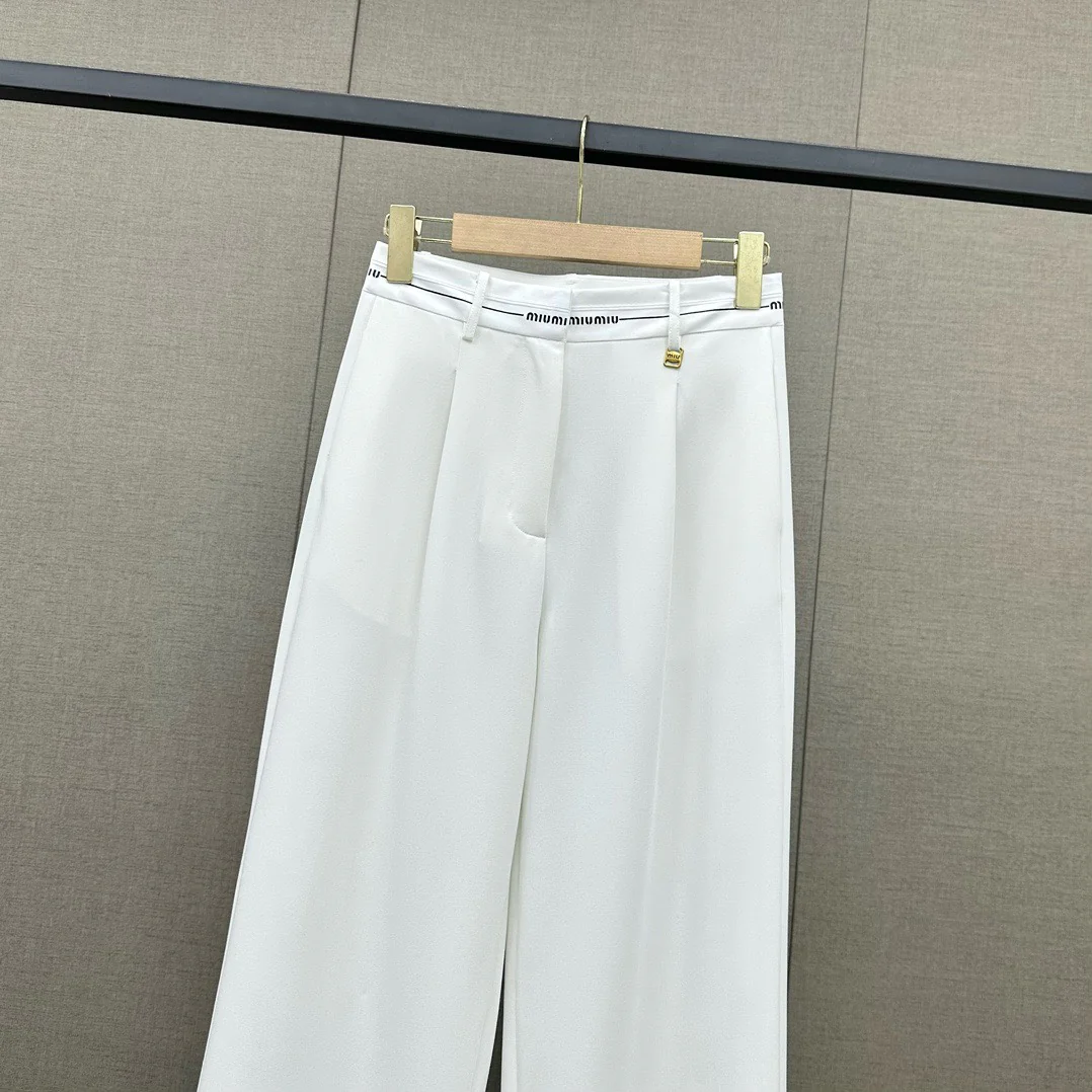 Miu Miu - 2404 - Широкие брюки с жаккардовым узором в виде букв - Белые