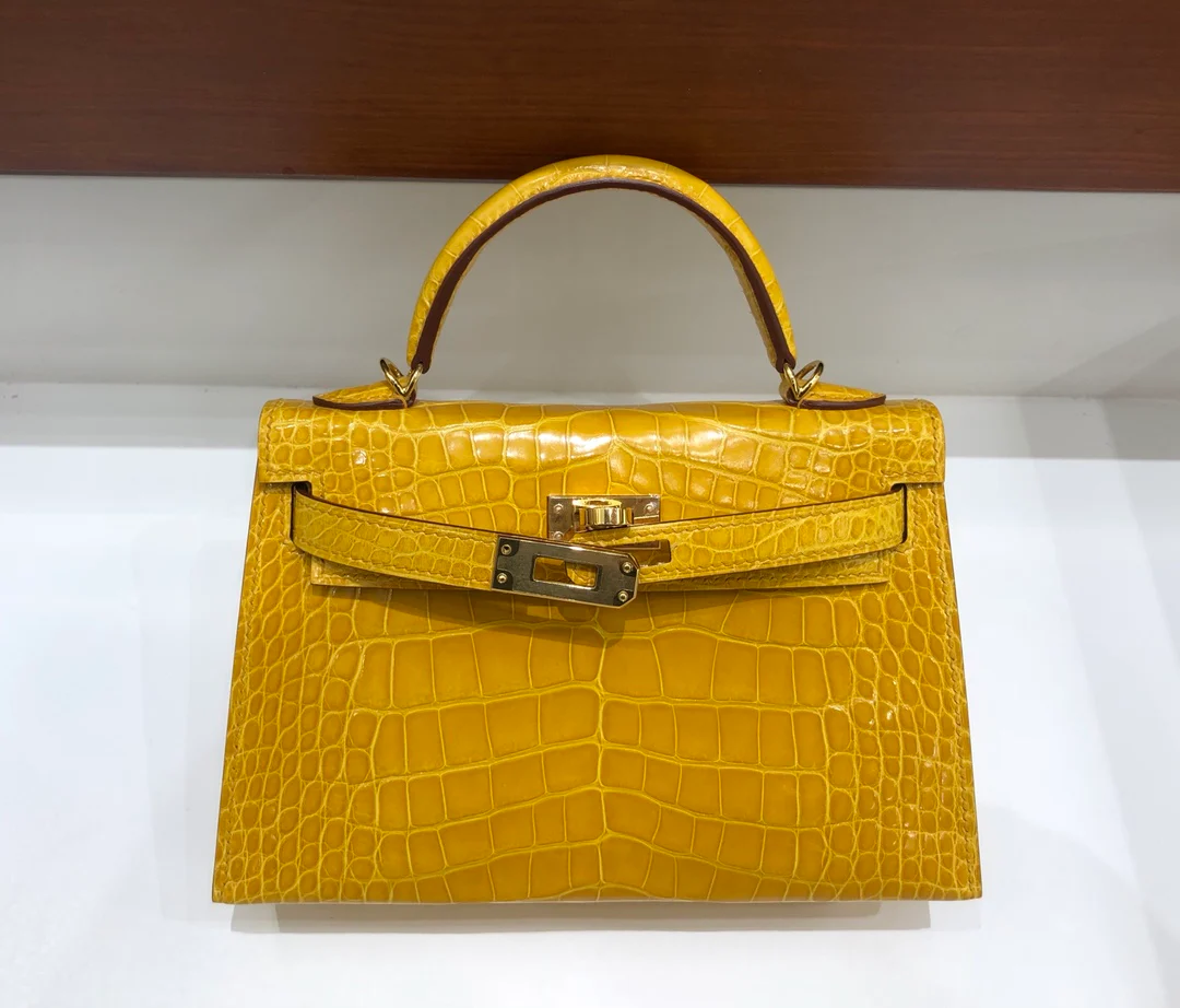 Hermes Kelly Mini 2nd Generation Alligator Amber Gold Buckle