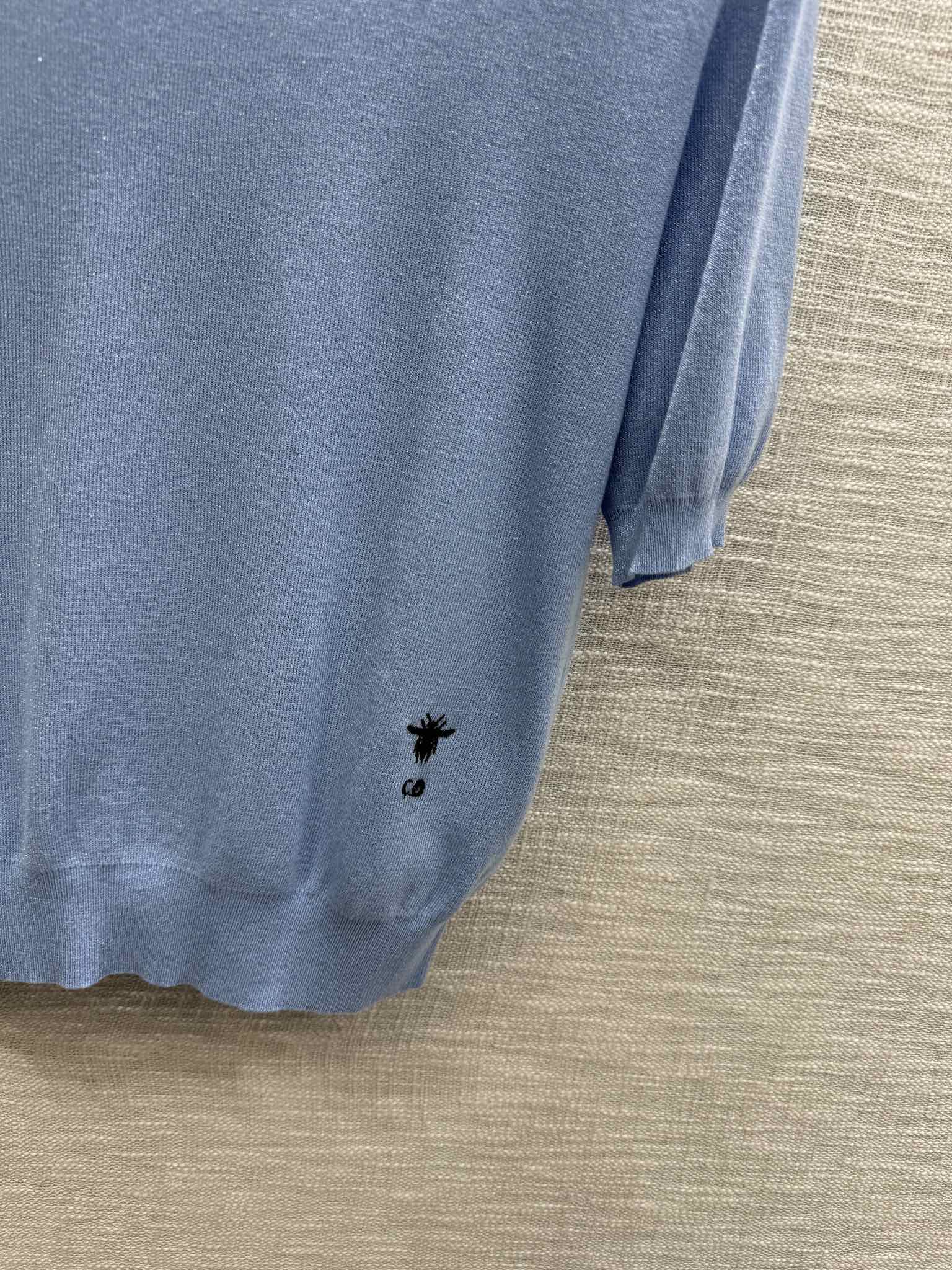 Dior - 2403-24 Коллекция ?Ранняя весна? Однотонная трикотажная футболка с коротким рукавом - Синяя