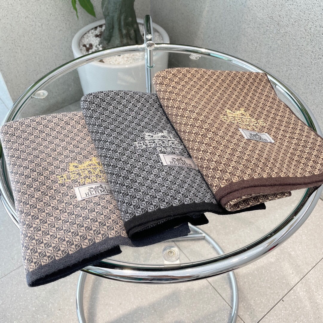 Классический шарф Hermes с изображением лошади - 180 см - 32 см - 100 см - Импортный вязаный кашемир