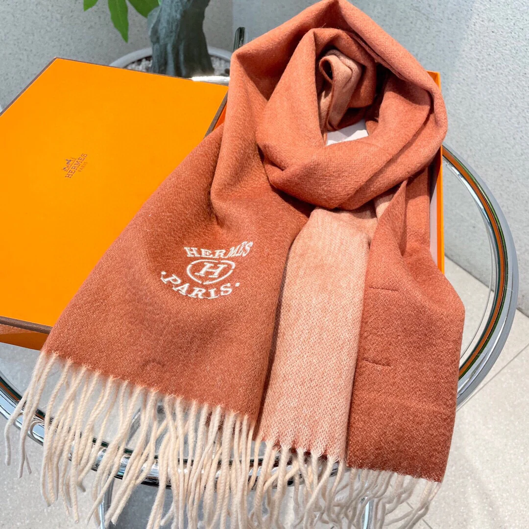 Кашемировый шарф Hermes Premium из шелкового полотна - 32 см - 180 см