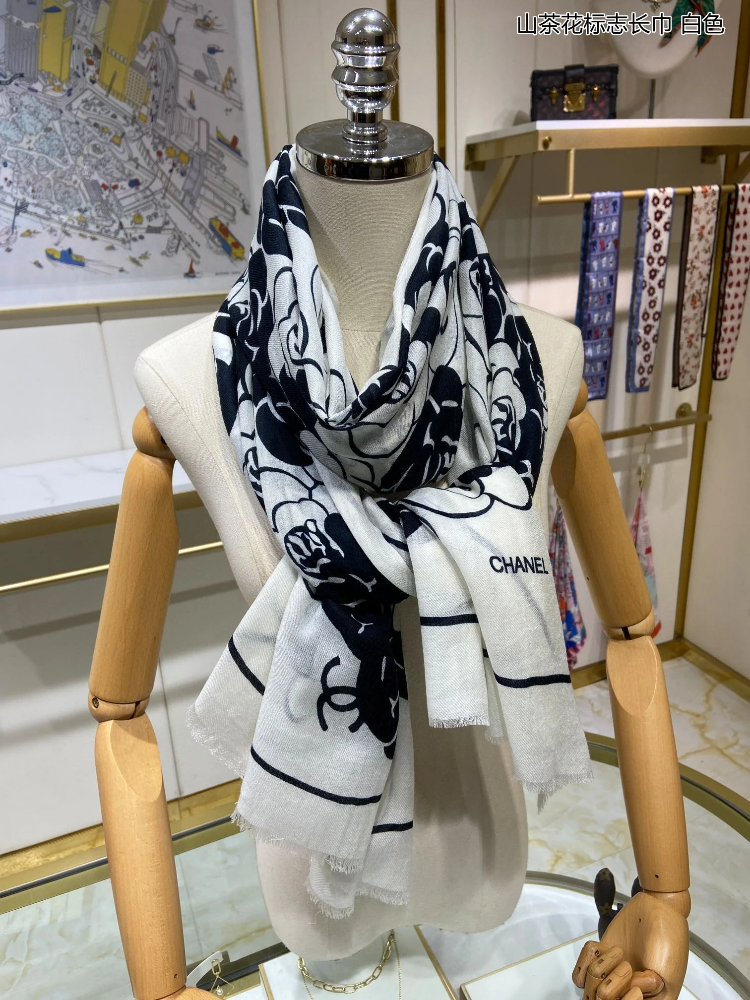 Длинный шарф Chanel Camellia - 110 см - 200 см - 100 см - Кашемир премиум-класса - 1 шт.