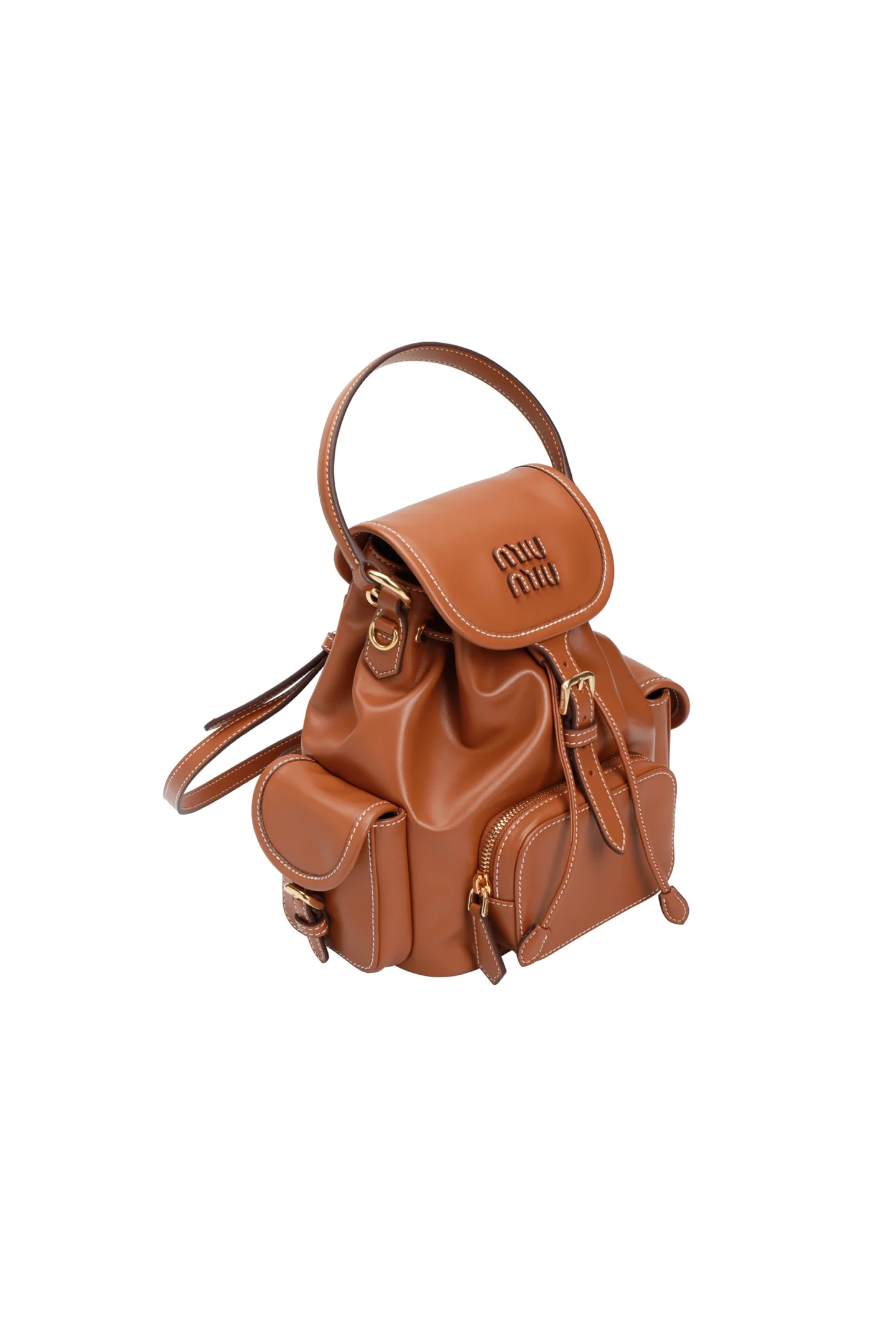 Рюкзак Miu Miu из канваса и кожи, маленький, коньячный.