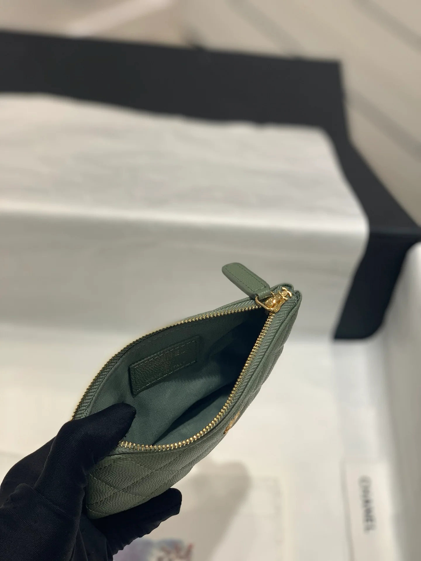 Классический кожаный кошелек на молнии Chanel 19 Series - зеленый