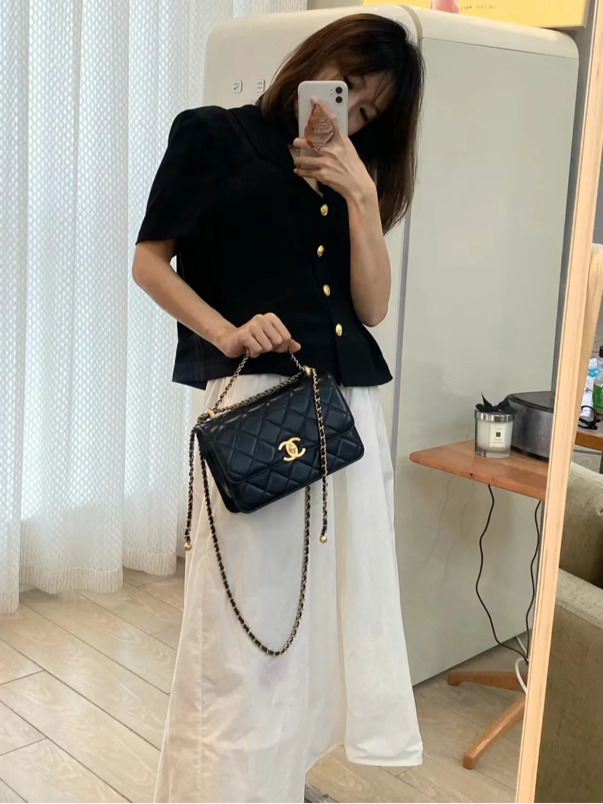 Chanel 24c Double Gold Ball CF Black