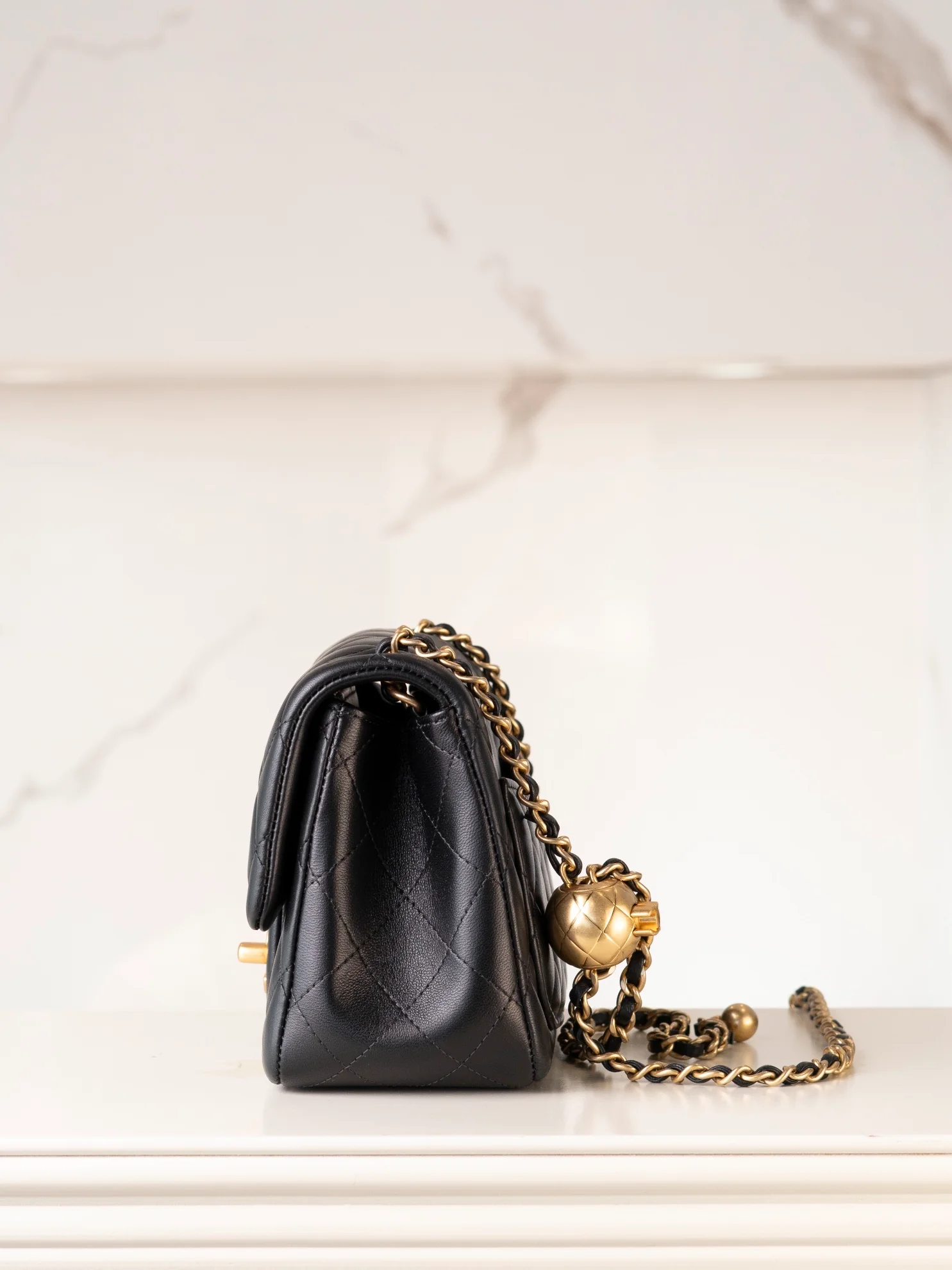 Chanel 24k Gold Globe Square Black Gold