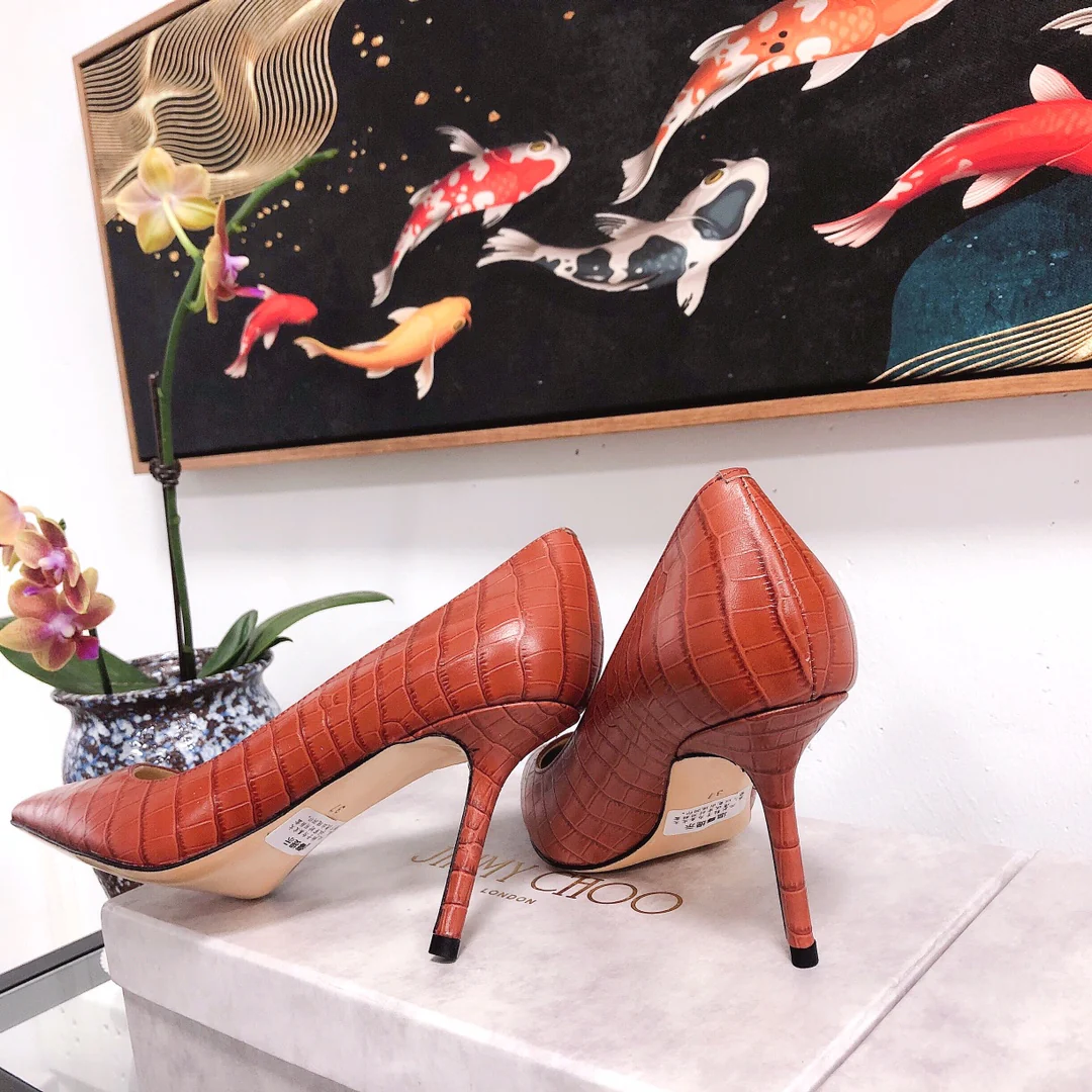 Jimmy - Туфли на высоком каблуке необычной формы - Каменный узор - Красные