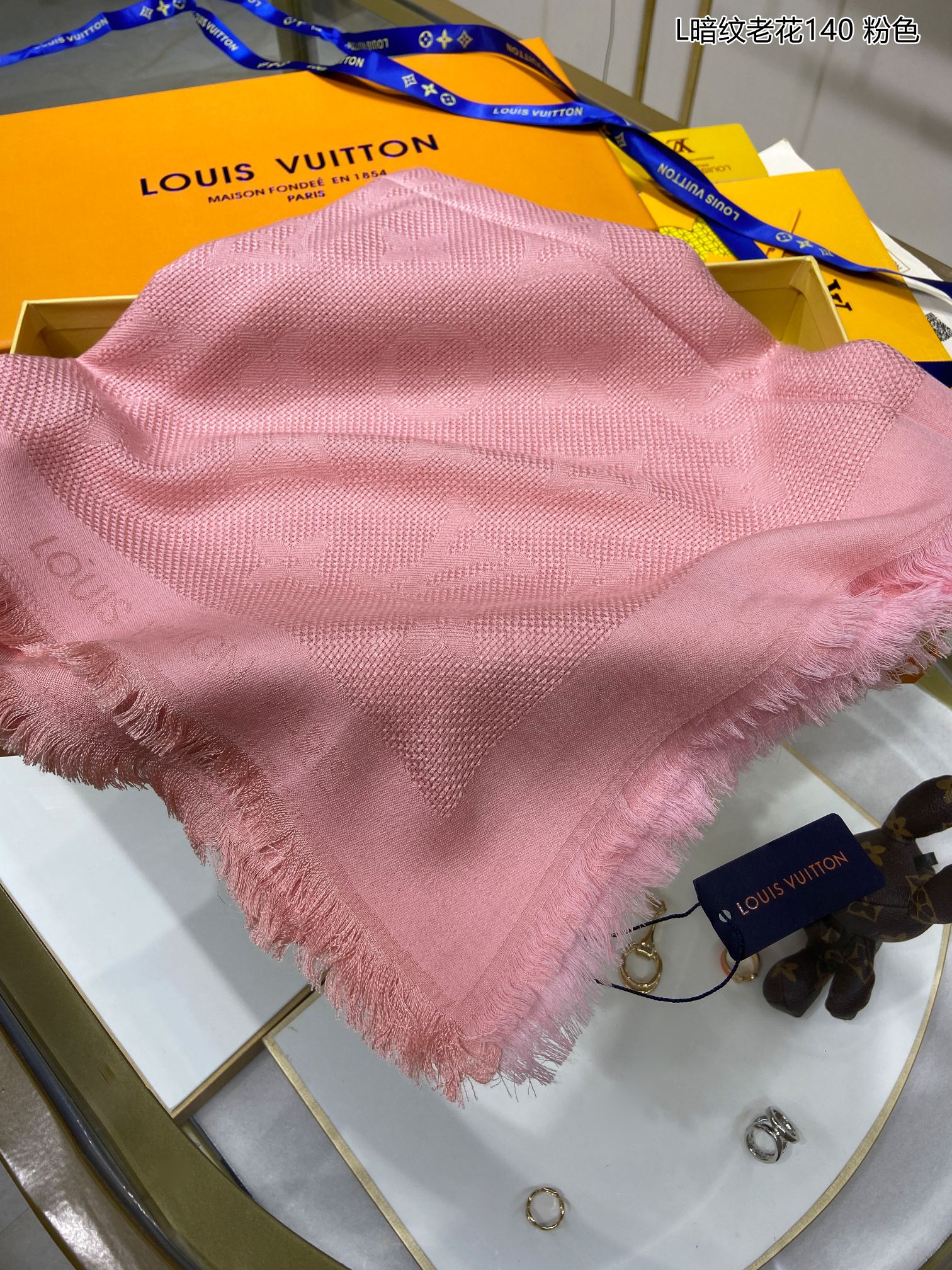 Шарф с монограммой LV - 140 см - шелк и шерсть - розовый