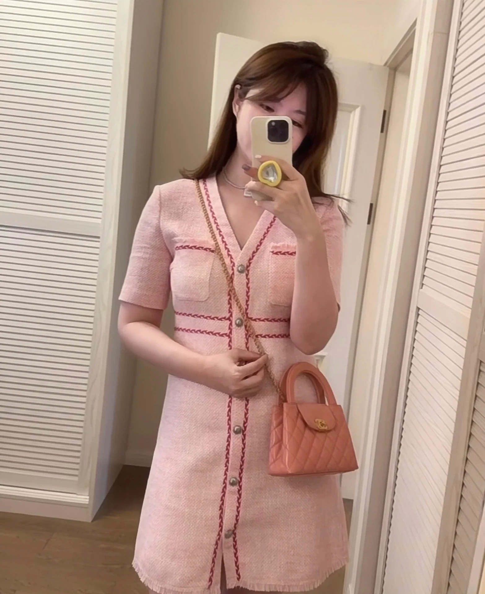 Сумочка Chanel Kelly Chain, большая, кораллово-розовая