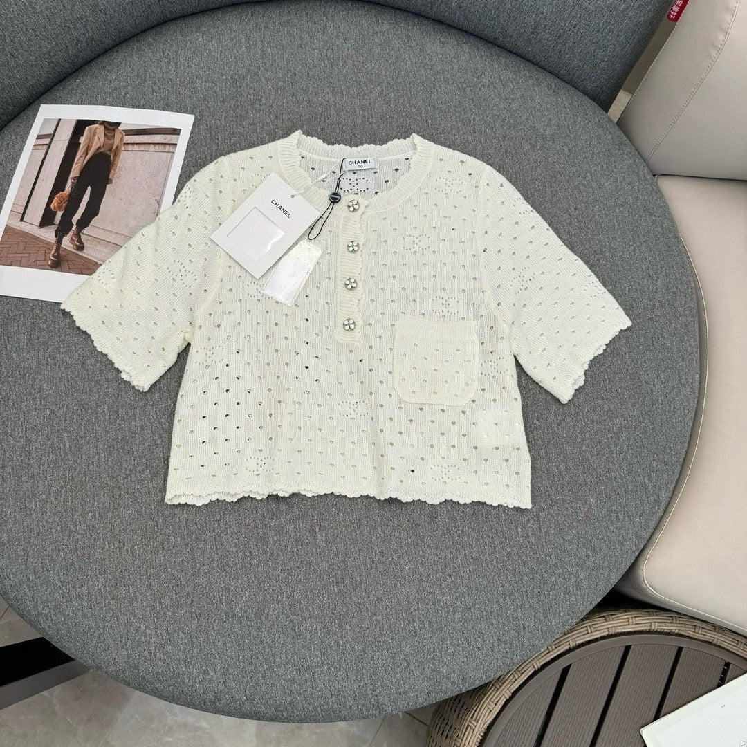 Chanel 2403 Весна/Лето Новинка Ажурный вязаный крючком топ - Белый