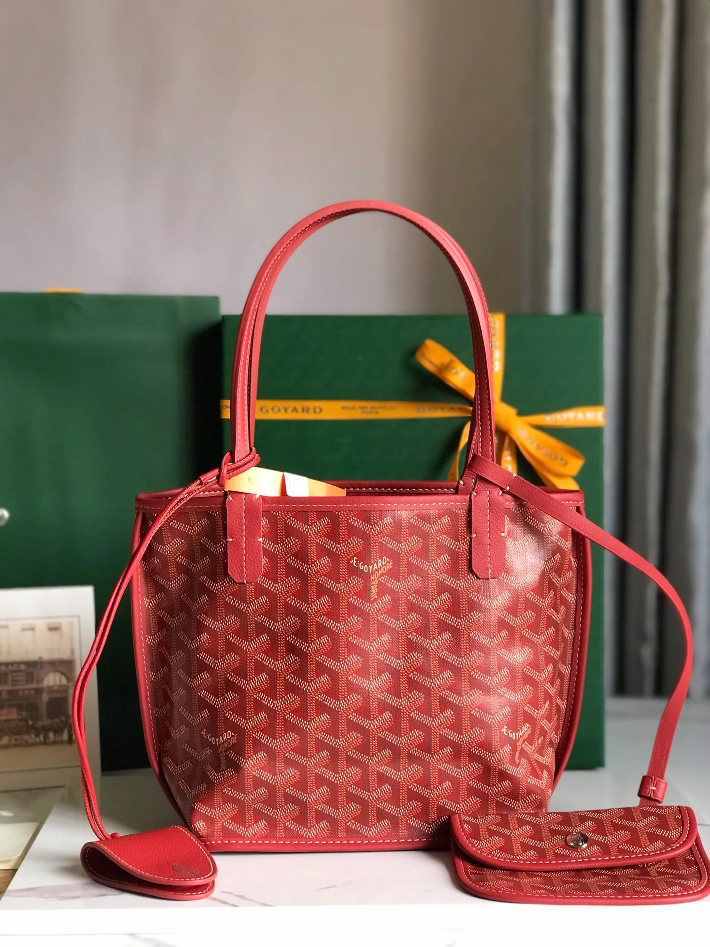 Двусторонняя сумка Goyard из телячьей кожи с узором - красная