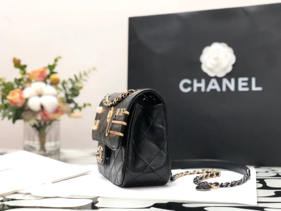 Новинка сезона осень/зима 2022 от Chanel - сумка с клапаном и значком - 22 см - 1