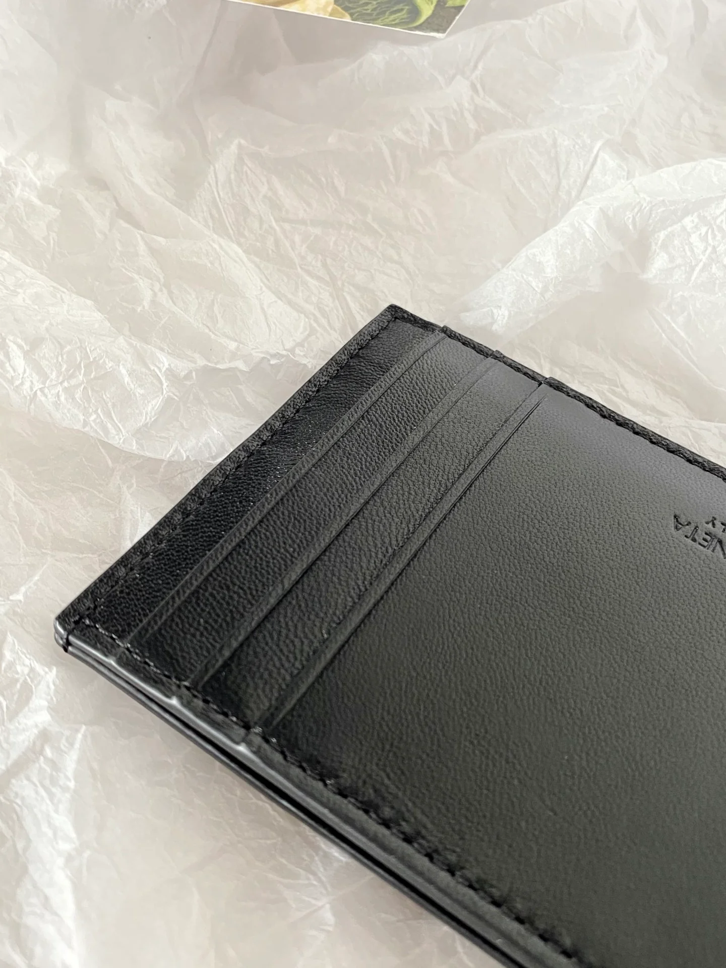 BV-小格子 卡包 小羊皮 11.5x7.5cm 亮皮黑