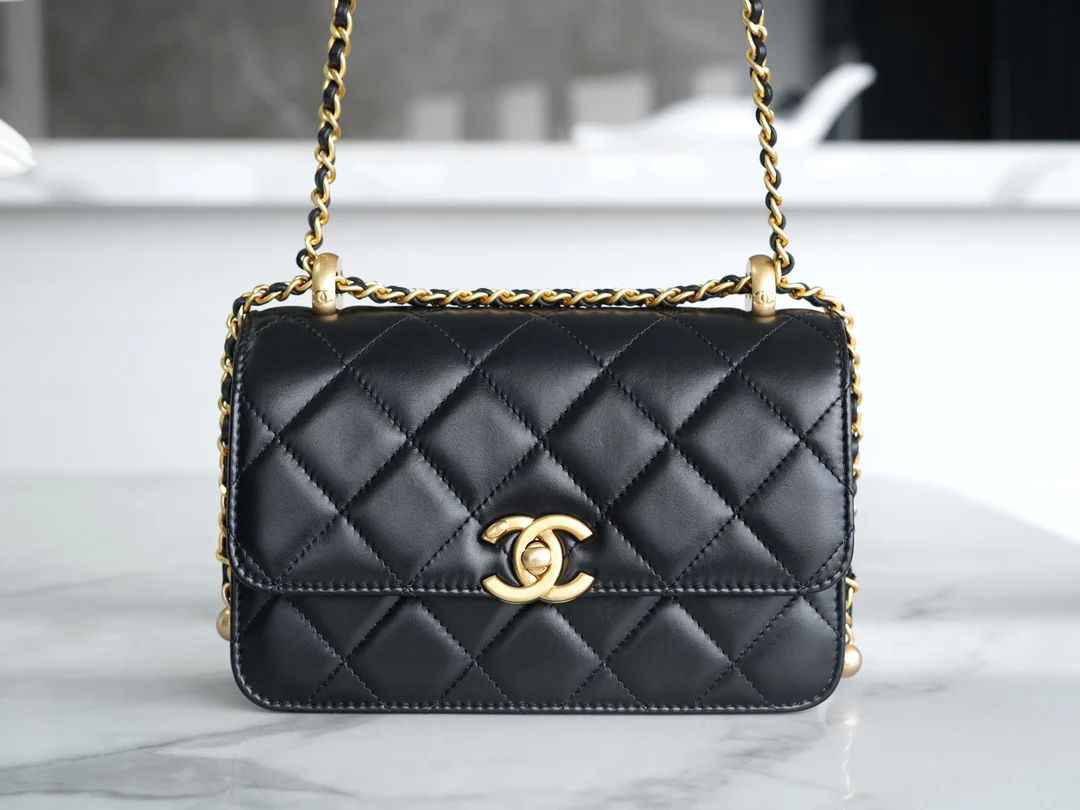 Chanel 24c Double Gold Ball CF Mini 19 Black