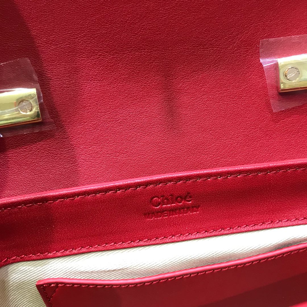 Сумка Chloe C-bag - сочетание гладкой телячьей кожи и замши - красная