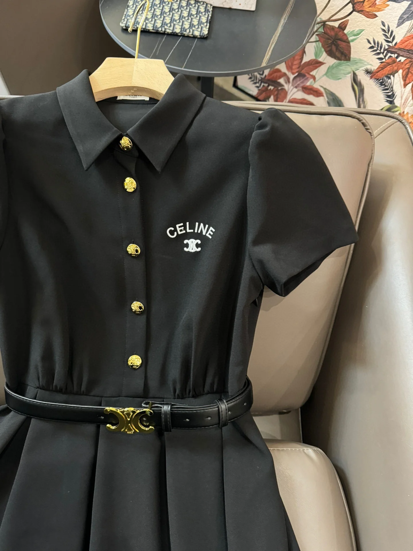 Платье Celine 2403-24ss, облегающее, с поясом, черное.