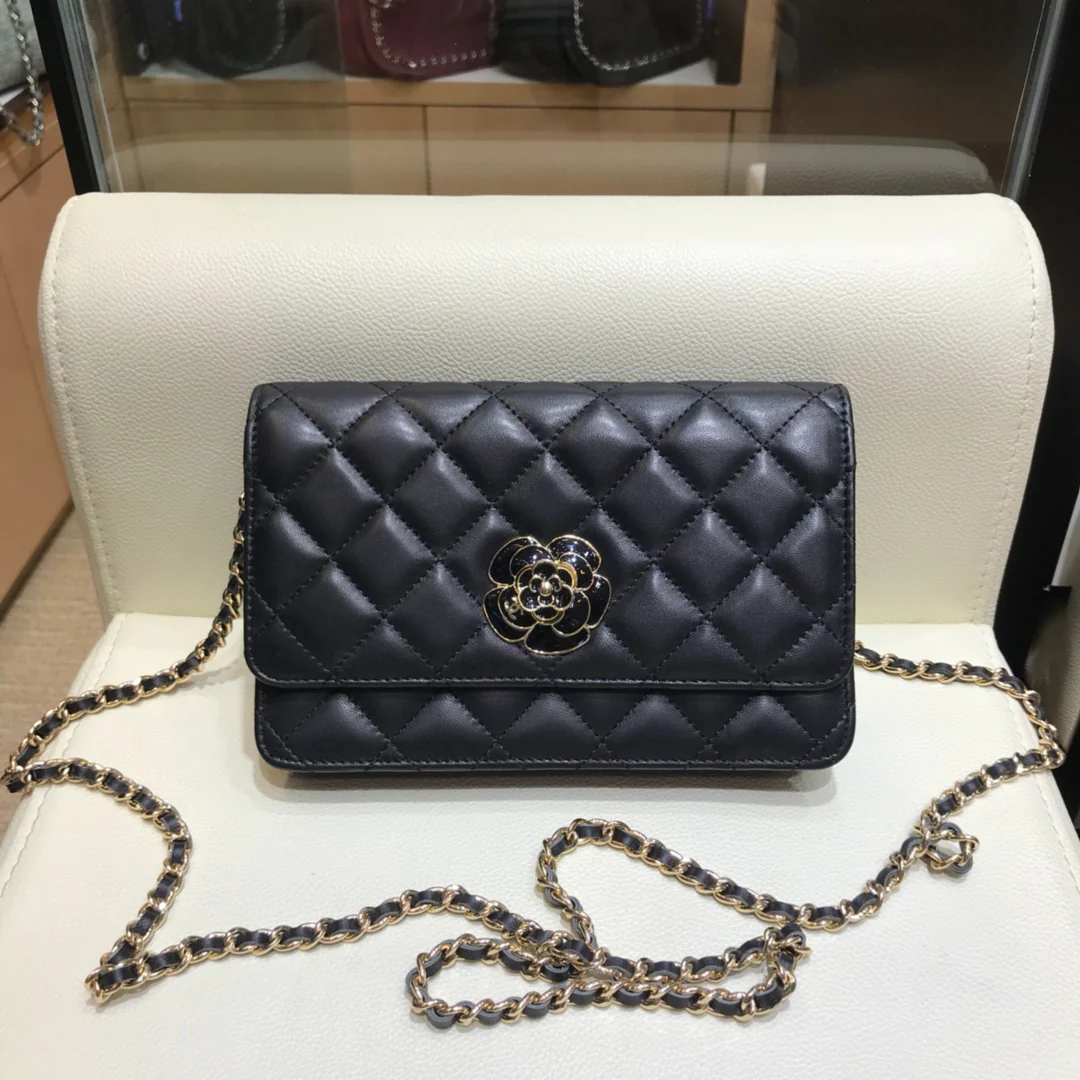 Chanel Camellia Enamel Button Lambkin WOC