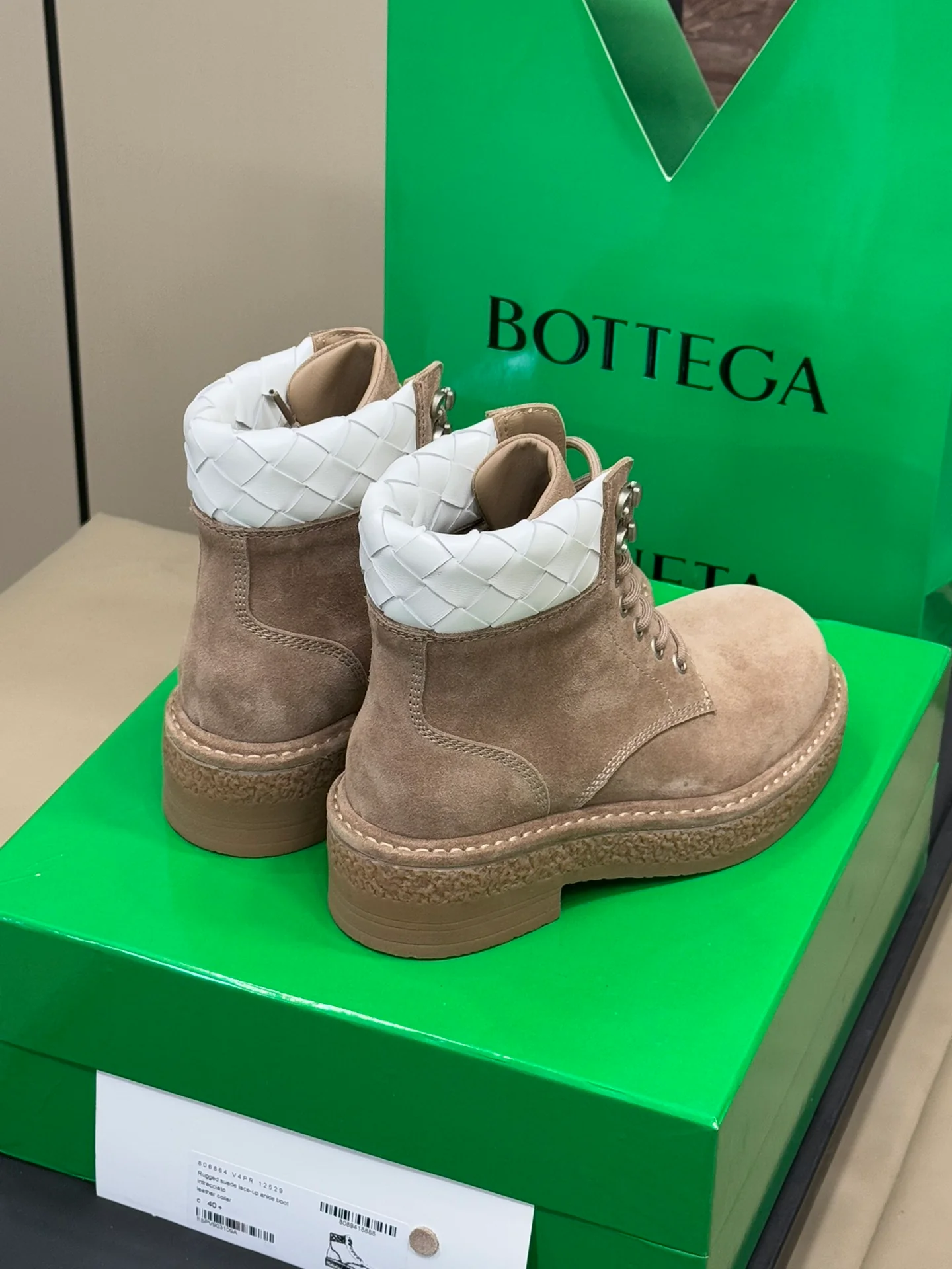 Замшевые ботинки BV-2024 в клетку - темно-коричневые