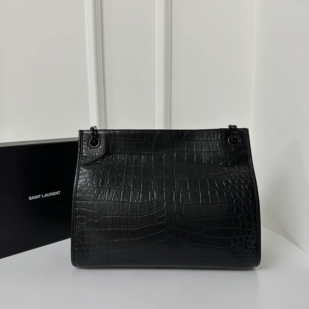 Сумка-шоппер YSL Niki - с крокодиловым принтом - черная