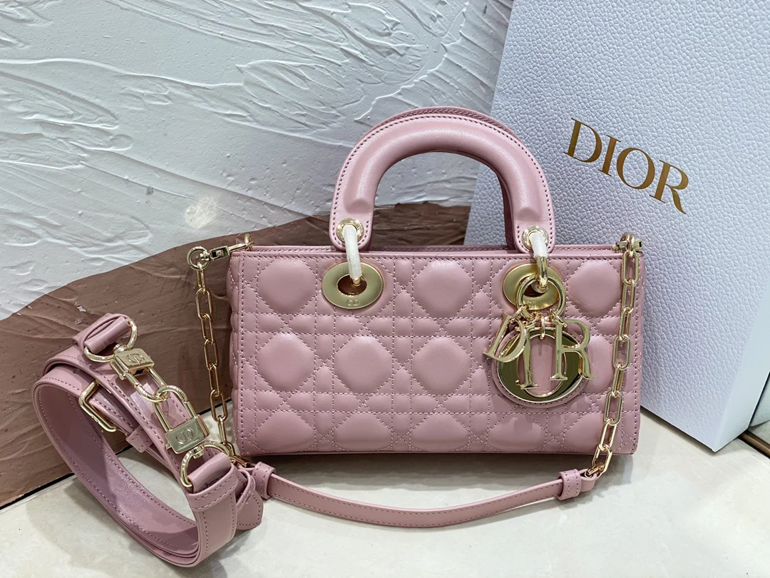 Сумочка Dior Lady d Joy, маленькая, винтажная, розовая, из овечьей кожи с узором ?каннаж?.