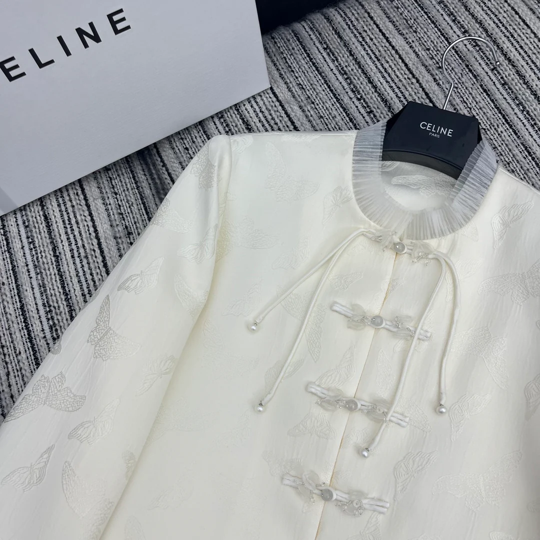 Celine - 2404 - Коллекция ранней весны 2024 года - Костюмный жакет из жаккардовой ткани в китайском стиле