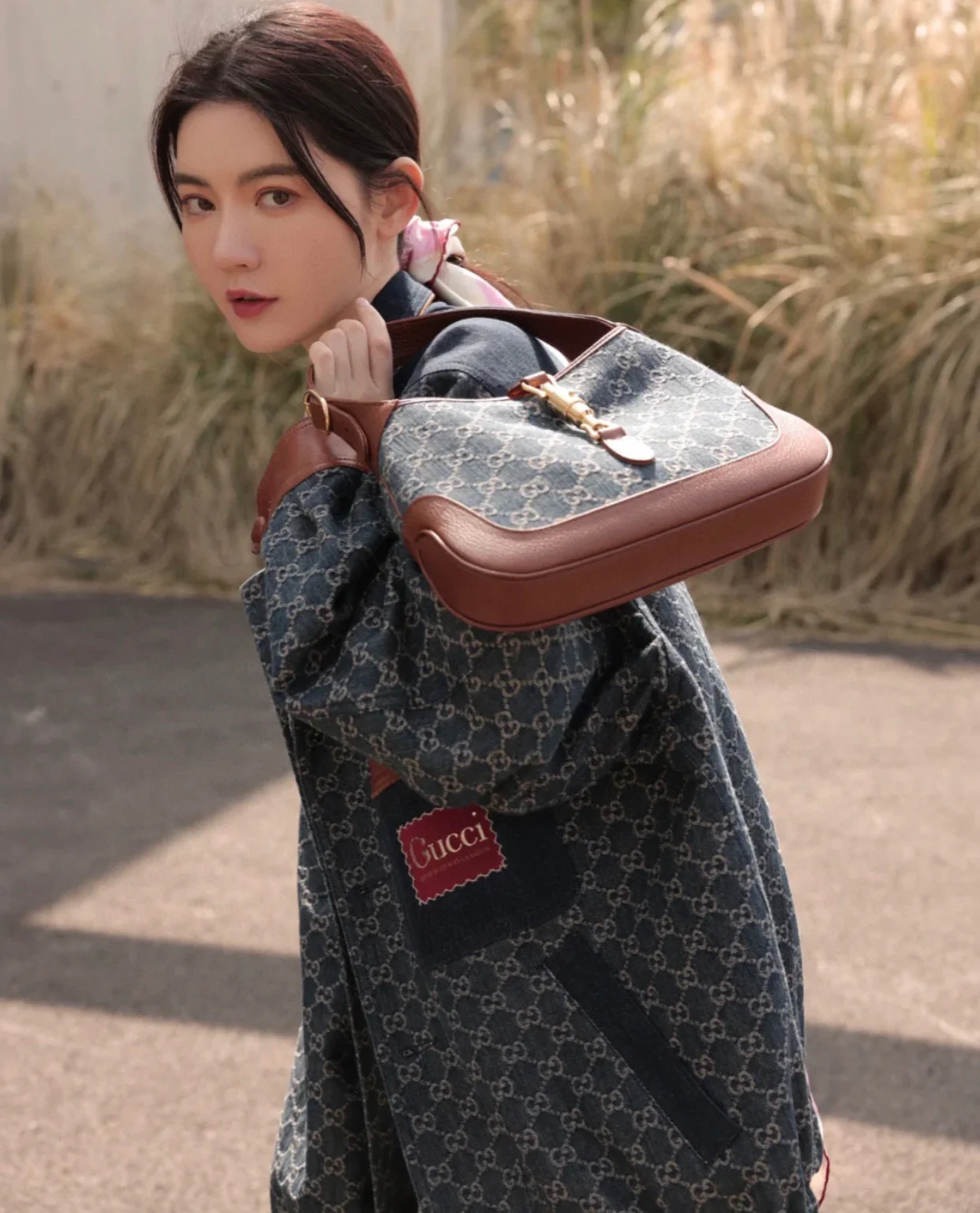 Gucci-经典 Jackie 牛仔丹宁帆布手袋-腋下包