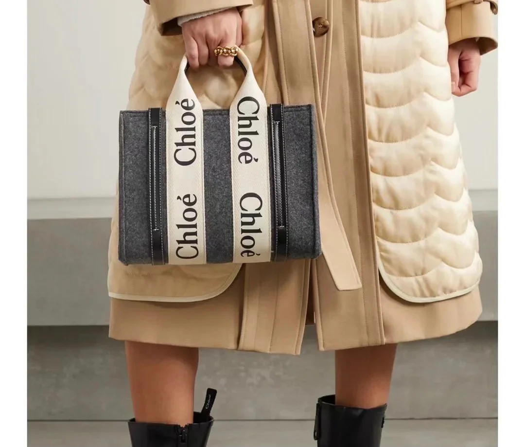 Сумка-тоут Chloe Woody - Маленькая - Бархатно-серый