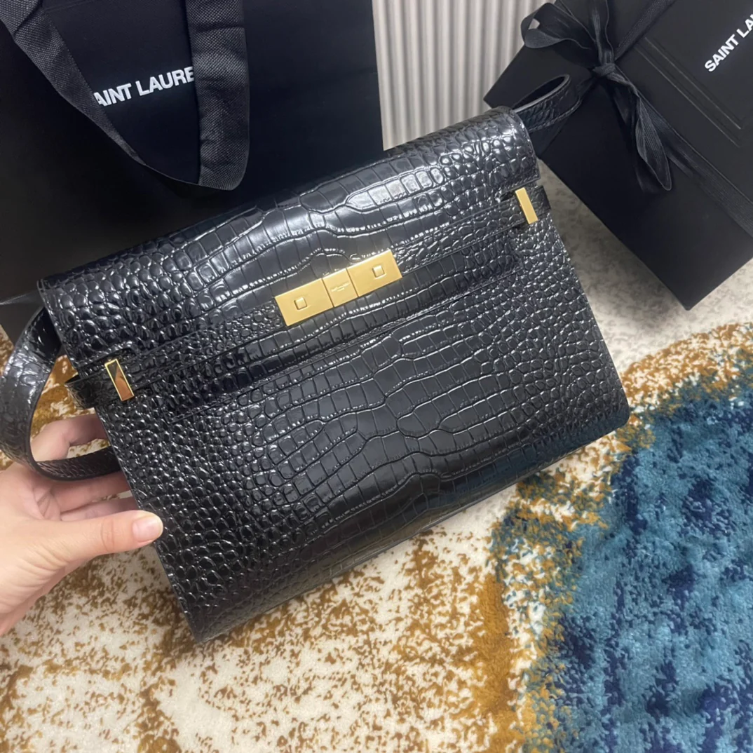 Сумка через плечо YSL Manhattan с тиснением под крокодиловую кожу