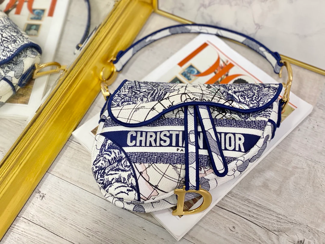 Сумка Dior Saddle Bag - канва с вышивкой - большая - 25 см
